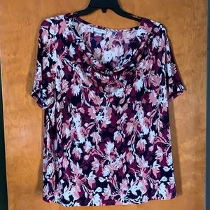 Purple Patterned Cowl Neck Top